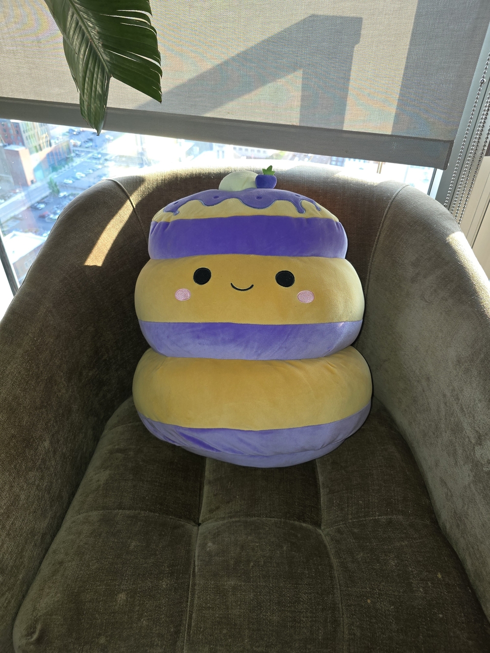Squishmallows Purple and Yellow Stackable Smiley Cushion